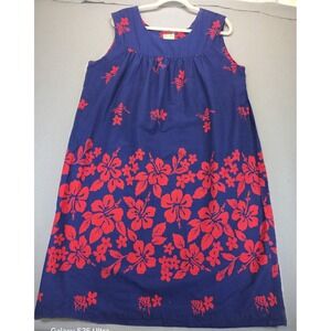 Ui Maikai Vintage 1960s Hawaiian Maxi Dress XL‎ Hibiscus Blue Boho Resort Tiki